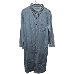 Vintage NorthStyle 100% Cotton Denim Button Front Maxi Shirt Dress Blue M
